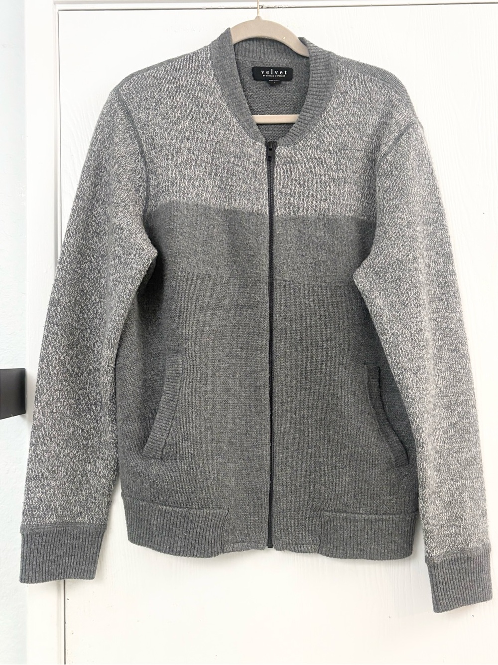 Velvet by Graham & Spencer Wool Cashmere Gray Zip Knit Sweater Jacket Size L